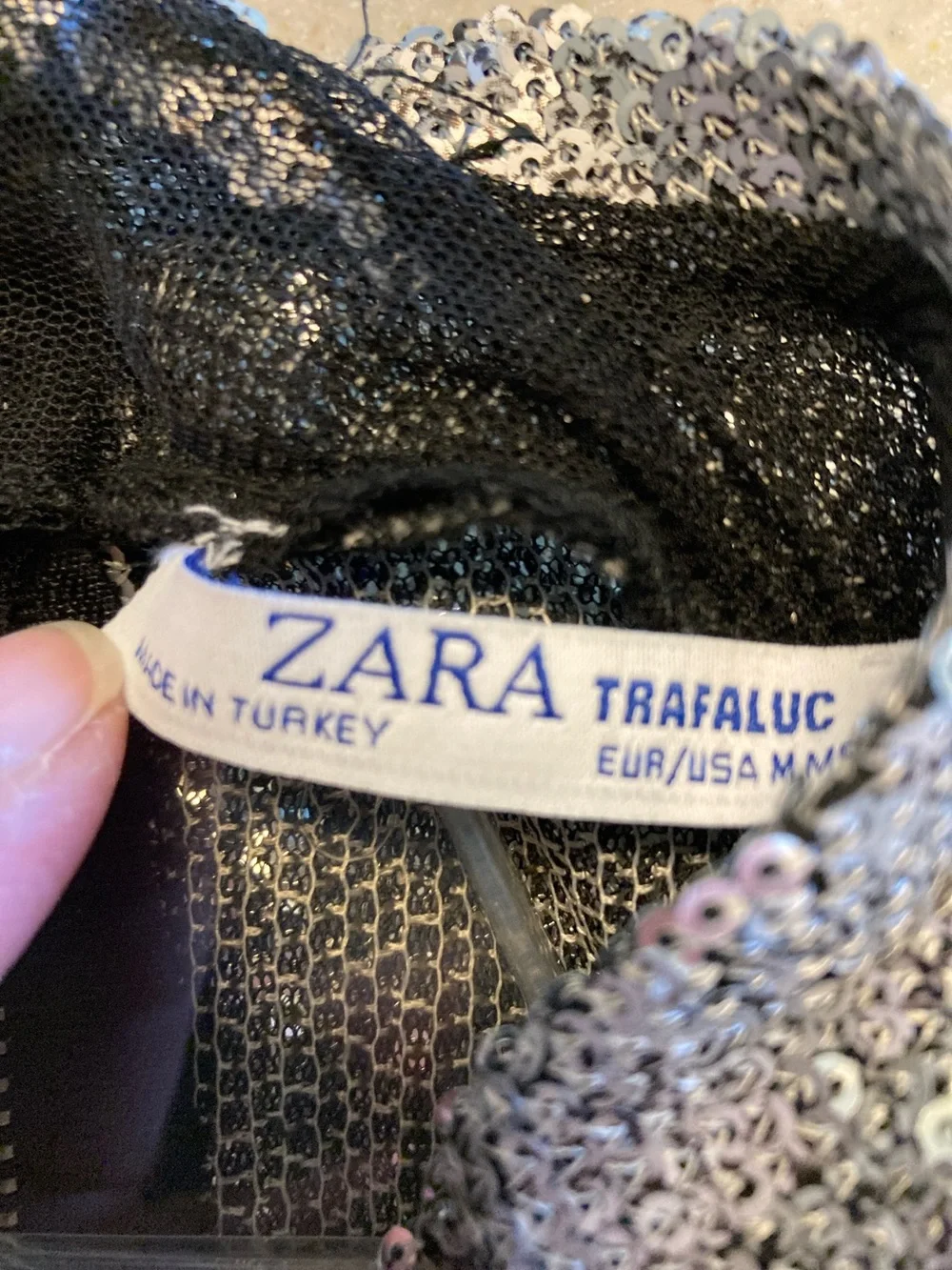 Zara Silver Sequin Mock Neck Crop Top - Picture 2 of 5